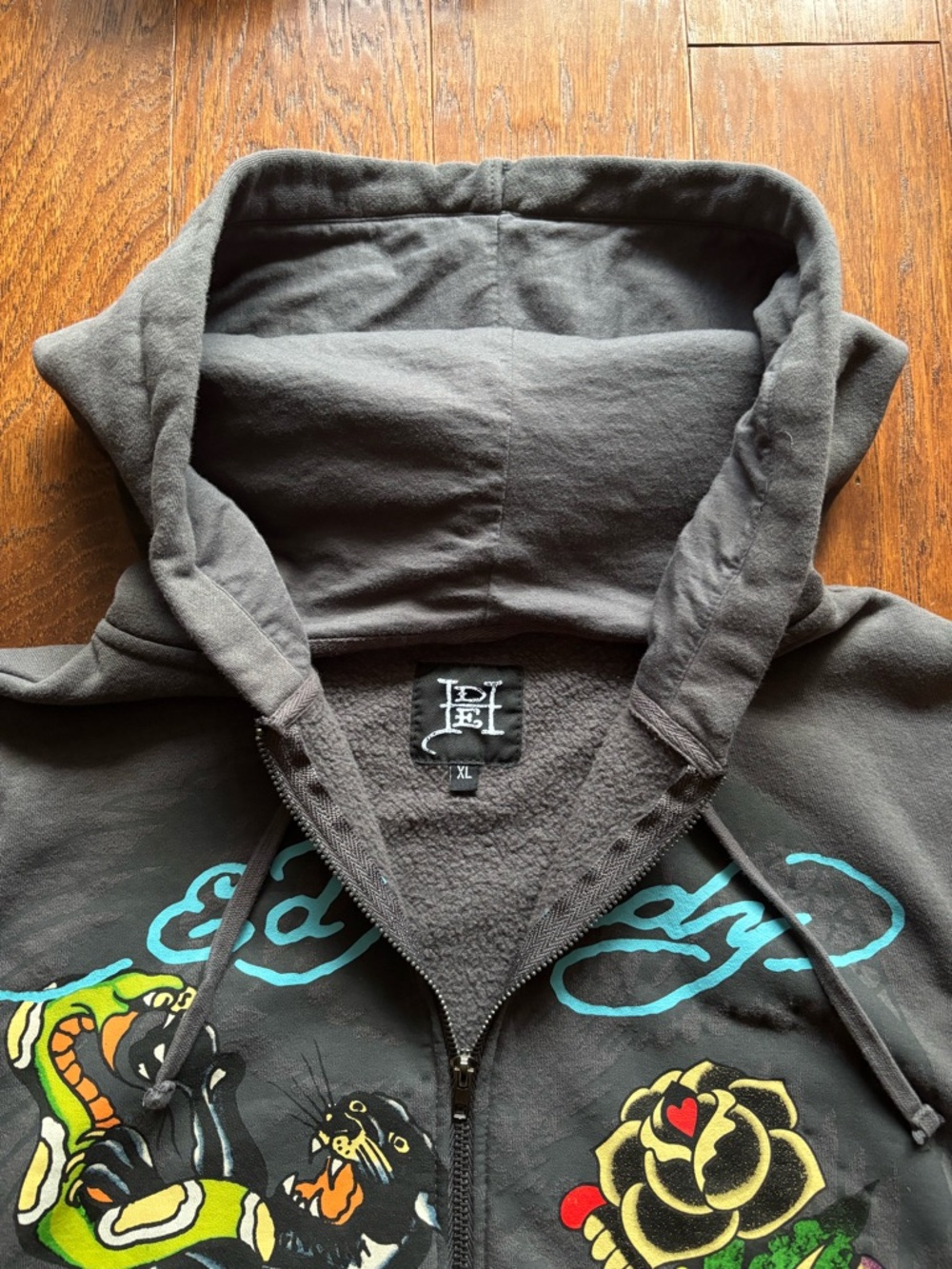 Ed Hardy Snake Panther Tattoo Zip Hoodie Charcoal | Size XL | Y2K - Picture 6 of 11